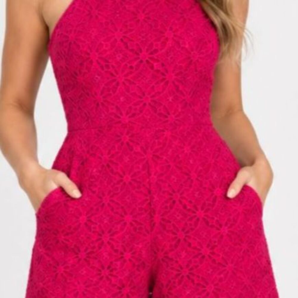Speechless Pink Lace Romper Halter Sleeveless Lined Zip Back One-Piece Junior XL